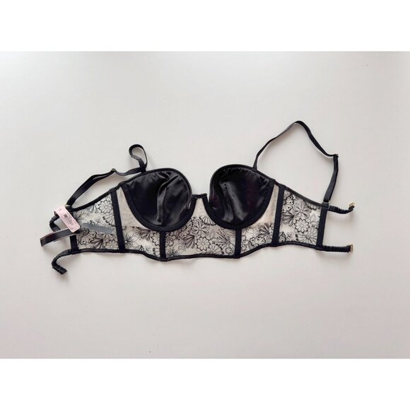NWT VICTORIA'S SECRET Very Sexy Floral Embroidered Push-Up Bustier Bra, Size 32D - Picture 8 of 16